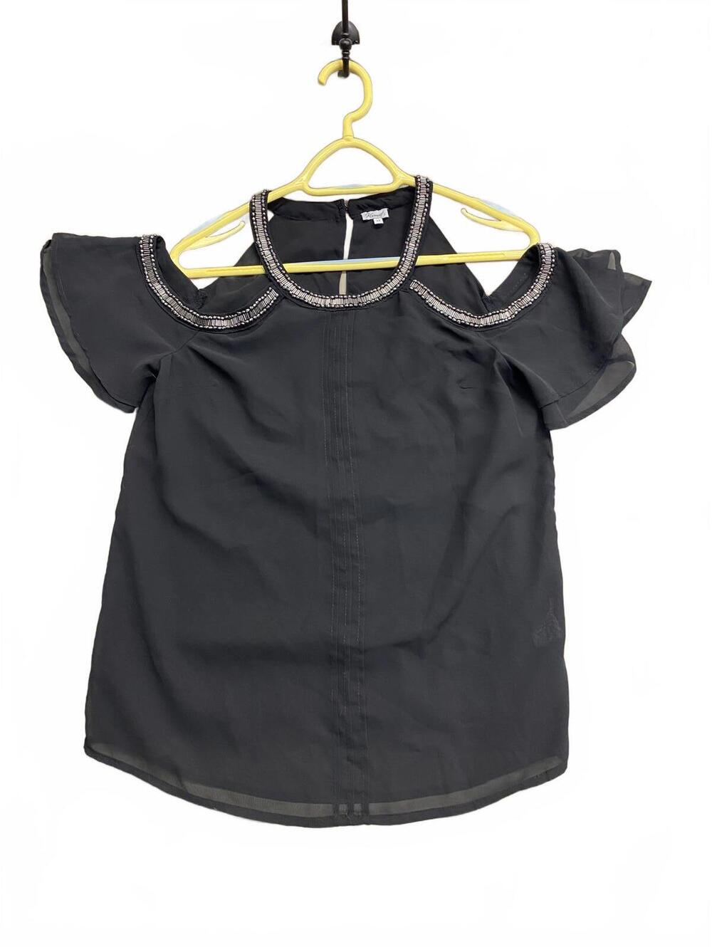 Kismet Black Women's Cold Shoulder Top with Embellished Neckline Size S